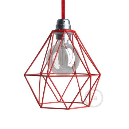 Diamond Cage Metal Pendant Shade | Sleek Industrial Look - Red