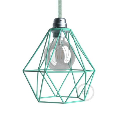 Diamond Cage Metal Pendant Shade | Sleek Industrial Look - Turquoise