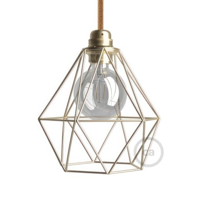 Diamond Cage Metal Pendant Shade | Sleek Industrial Look - Brass