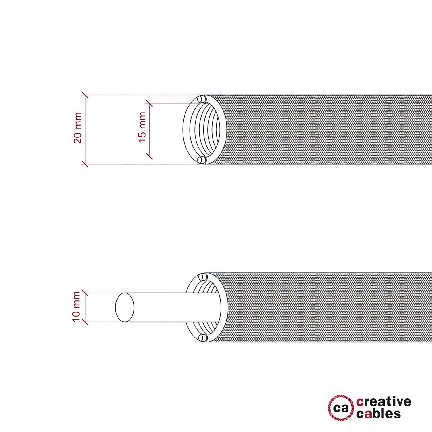 Creative-Tube flexible conduit, Rayon solid color Cipria RM27 fabric covering, diameter 20 mm