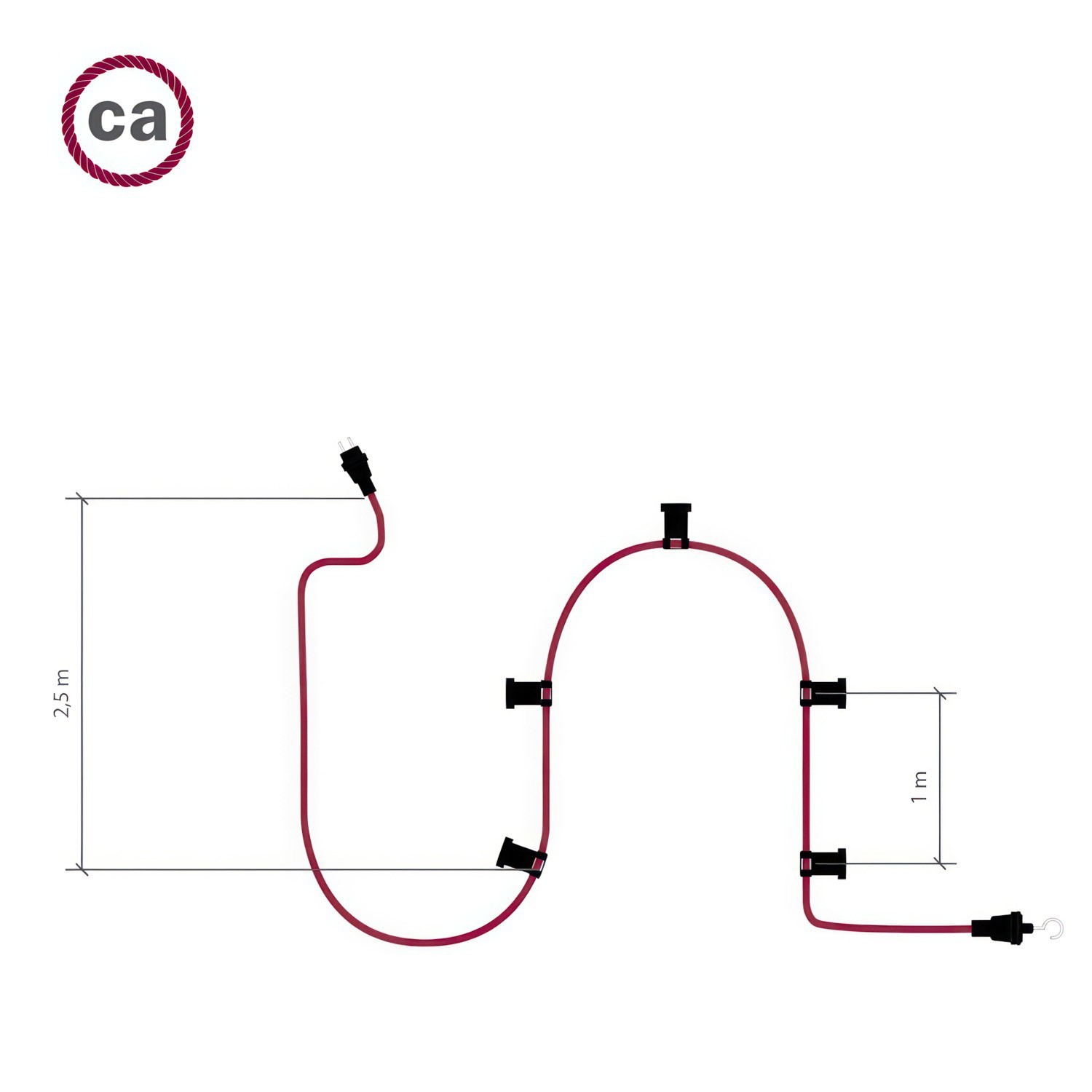 Ready-to-use 25ft String Light with 5 white Sockets, Hook and Plug