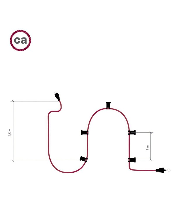 Ready-to-use 25ft String Light with 5 white Sockets, Hook and Plug