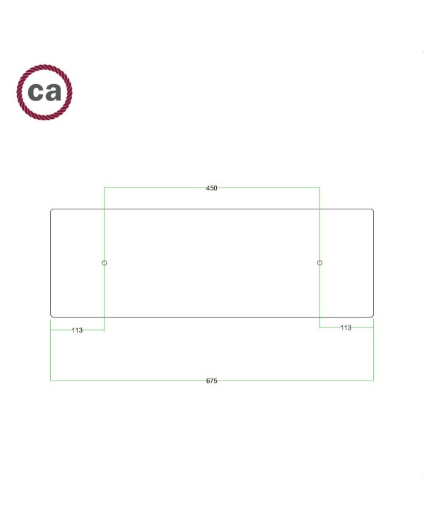 2 hole - EXTRA LARGE Rectangular Ceiling Canopy Kit - Rose One System, 675 x 225 mm Cover