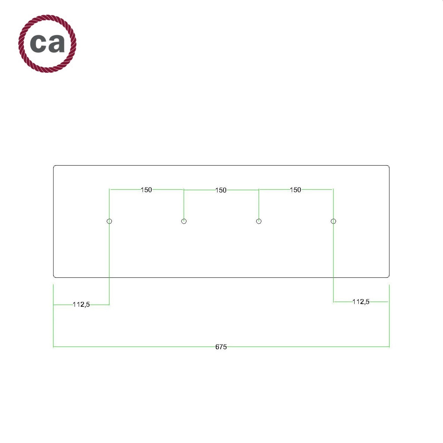 4 hole in line - EXTRA LARGE Rectangular Ceiling Canopy Kit - Rose One System, 675 x 225 mm Cover