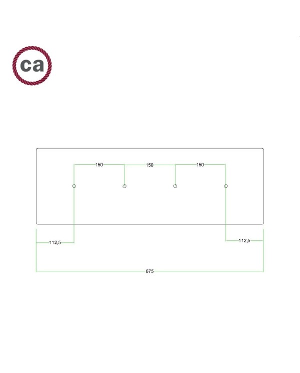 4 hole in line - EXTRA LARGE Rectangular Ceiling Canopy Kit - Rose One System, 675 x 225 mm Cover