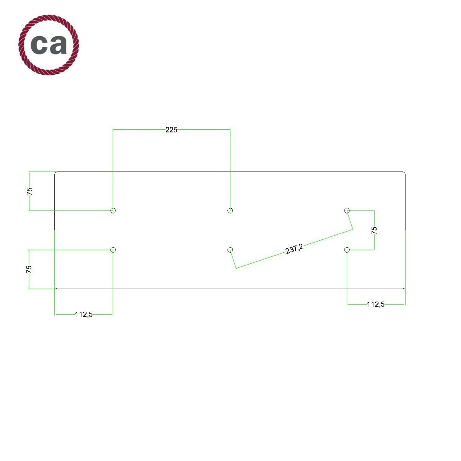 6 hole - EXTRA LARGE Rectangular Ceiling Canopy Kit - Rose One System, 675 x 225 mm Cover