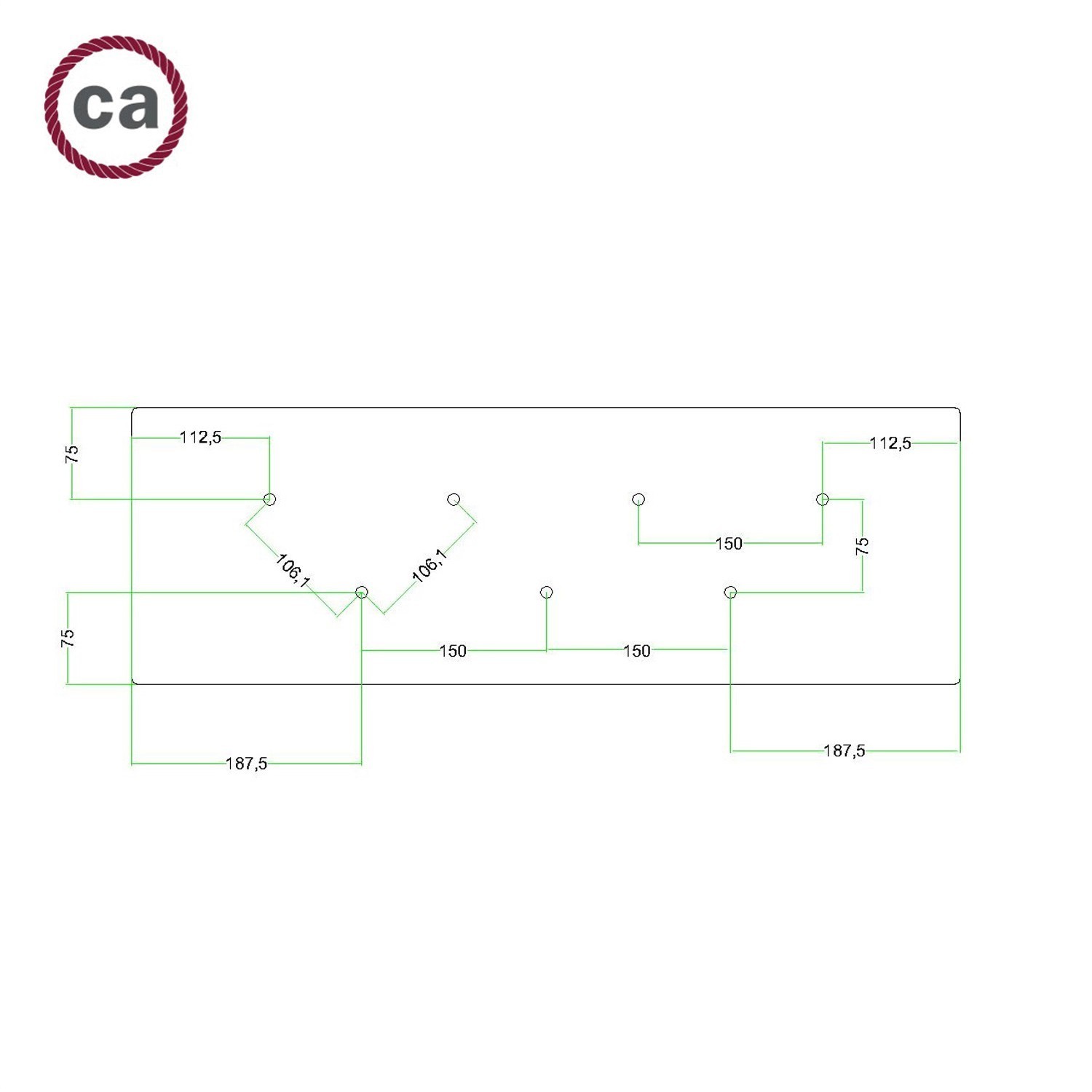 7 hole - EXTRA LARGE Rectangular Ceiling Canopy Kit - Rose One System, 675 x 225 mm Cover