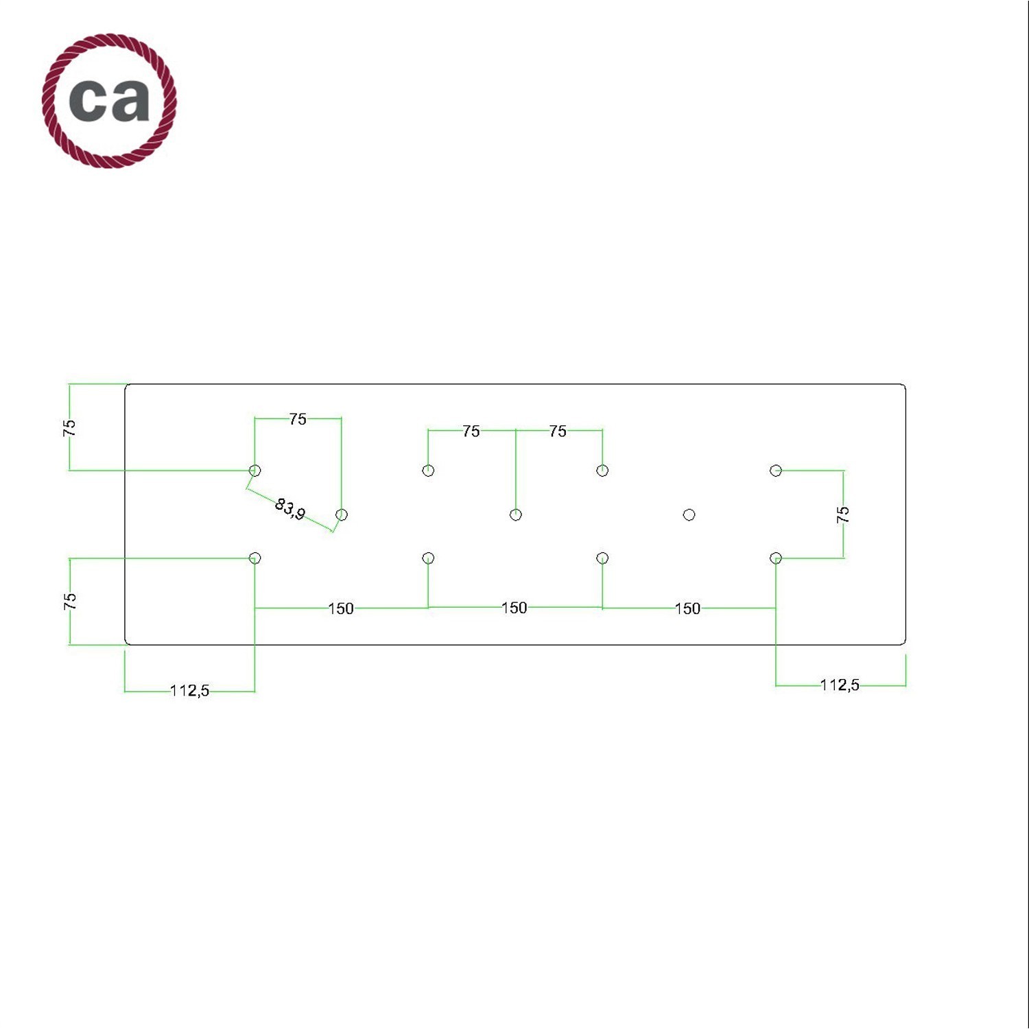 11 hole - EXTRA LARGE Rectangular Ceiling Canopy Kit - Rose One System, 675 x 225 mm Cover