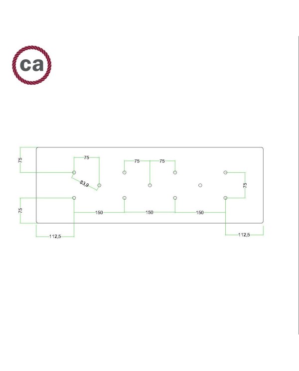 11 hole - EXTRA LARGE Rectangular Ceiling Canopy Kit - Rose One System, 675 x 225 mm Cover