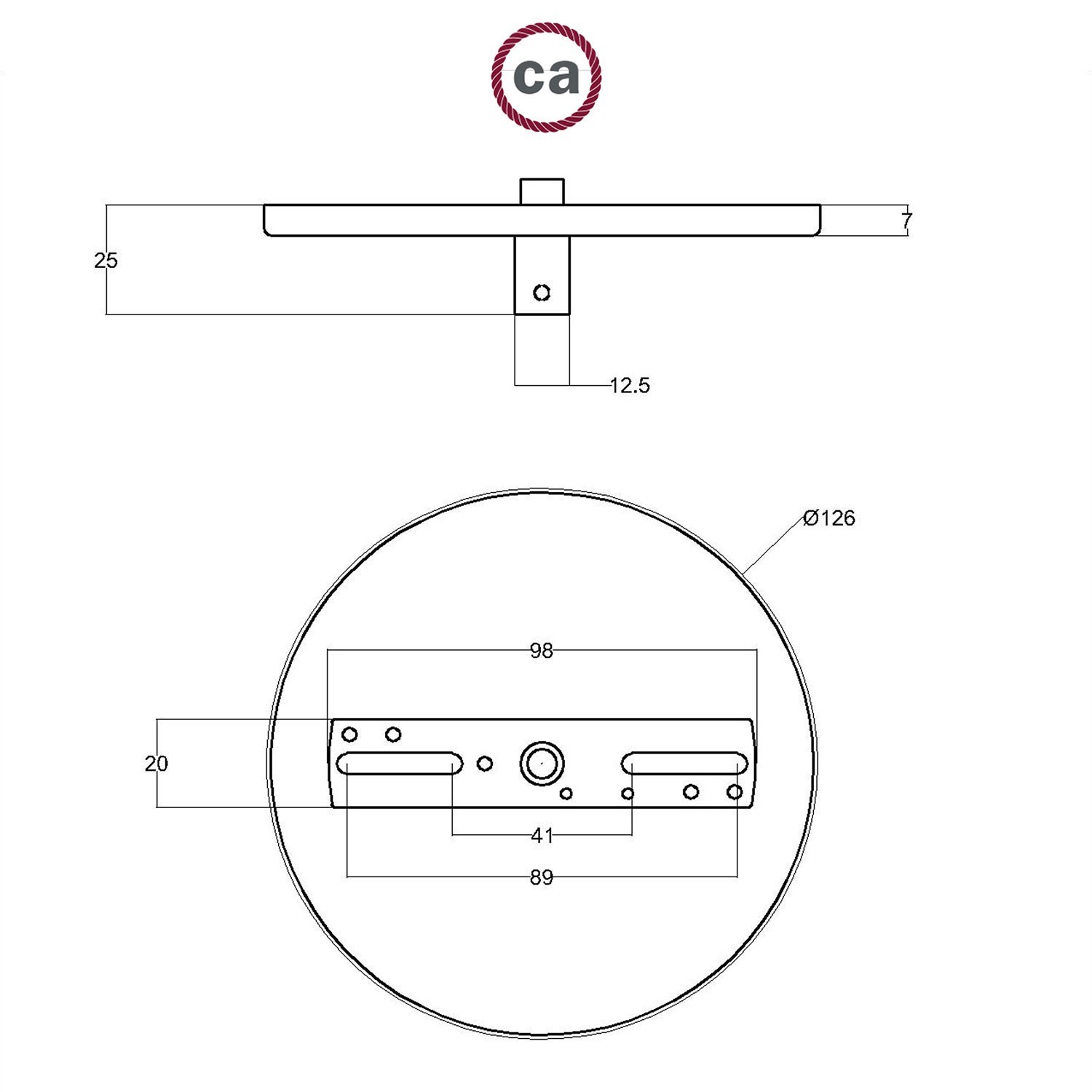 Flush-mounted canopy with 1 central hole