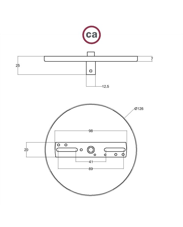 Flush-mounted canopy with 1 central hole