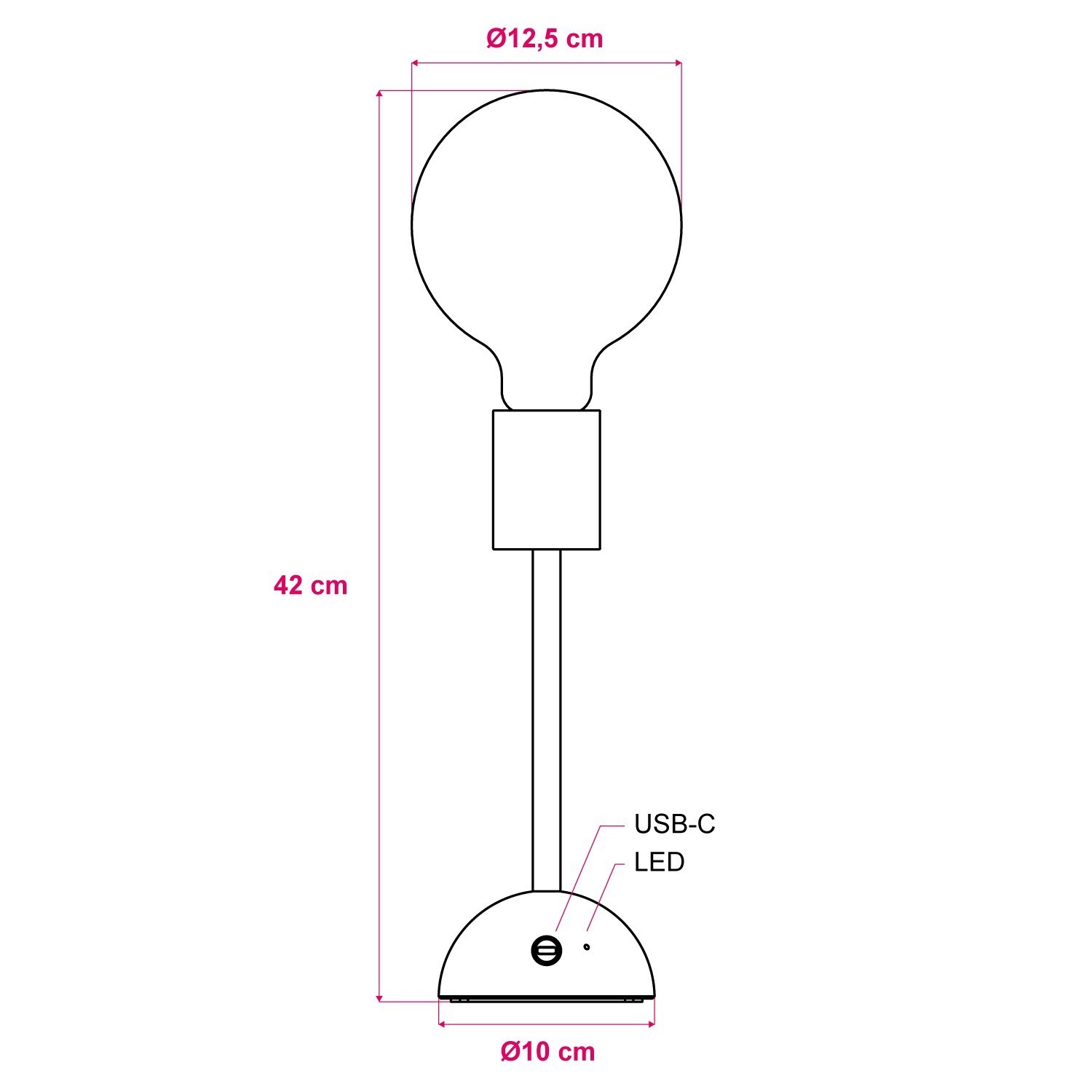 Portable and rechargeable Cabless02 Lamp with G125 Globe light bulb