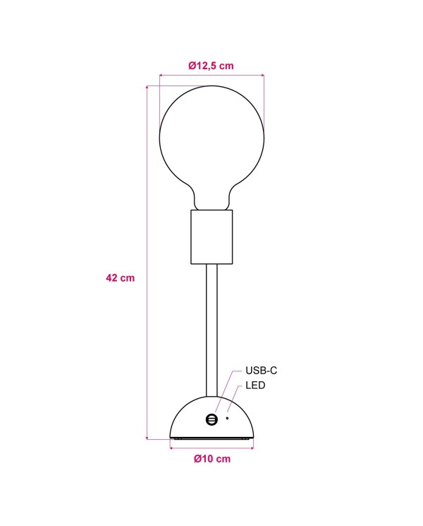 Portable and rechargeable Cabless02 Lamp with G125 Globe light bulb