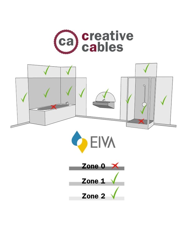 Fermaluce EIVA ELEGANT with L-shaped extension, ceiling canopy and socket for wet locations