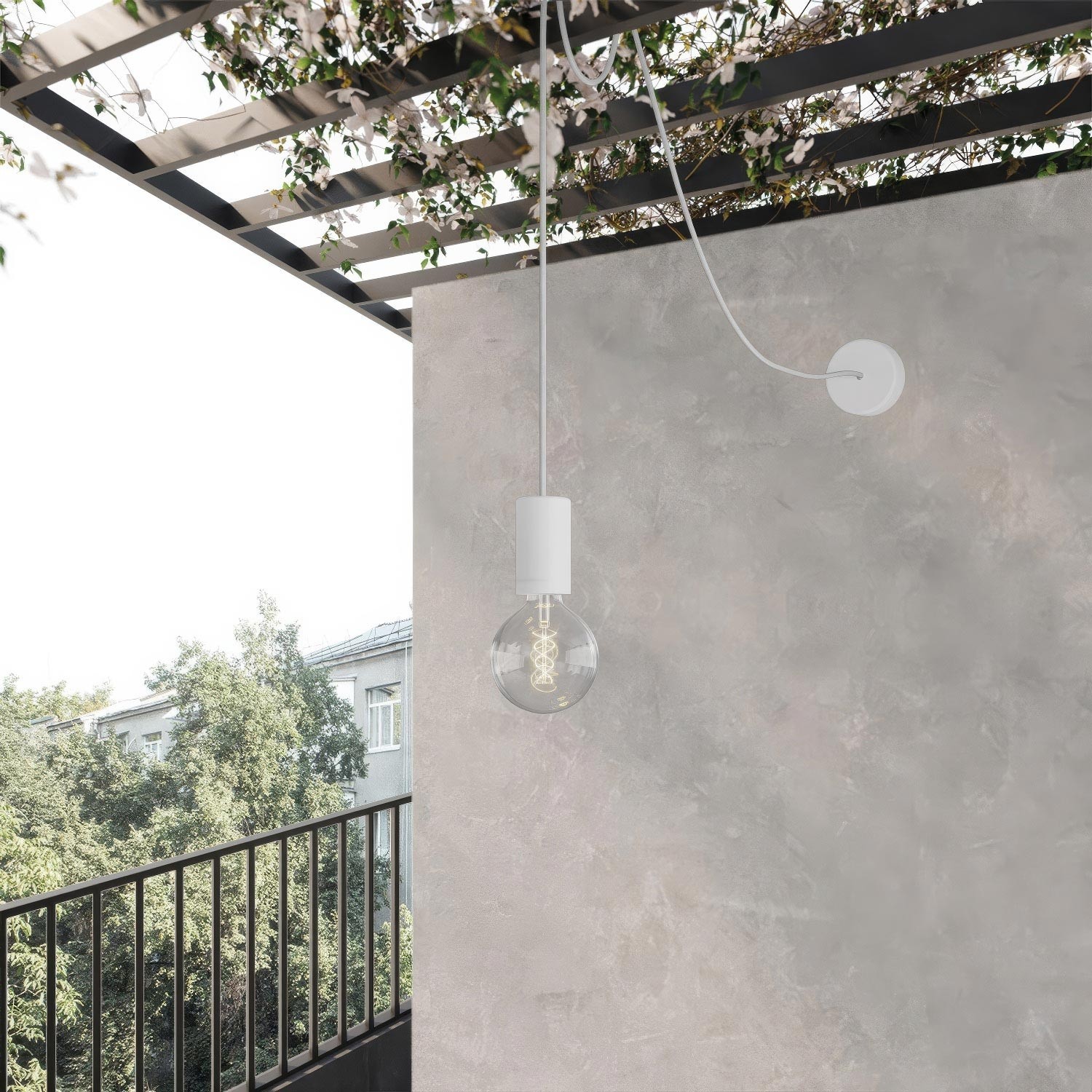 EIVA ELEGANT Outdoor pendant lamp with 16,4ft textile cable, decentralizer, ceiling canopy and socket for wet locations