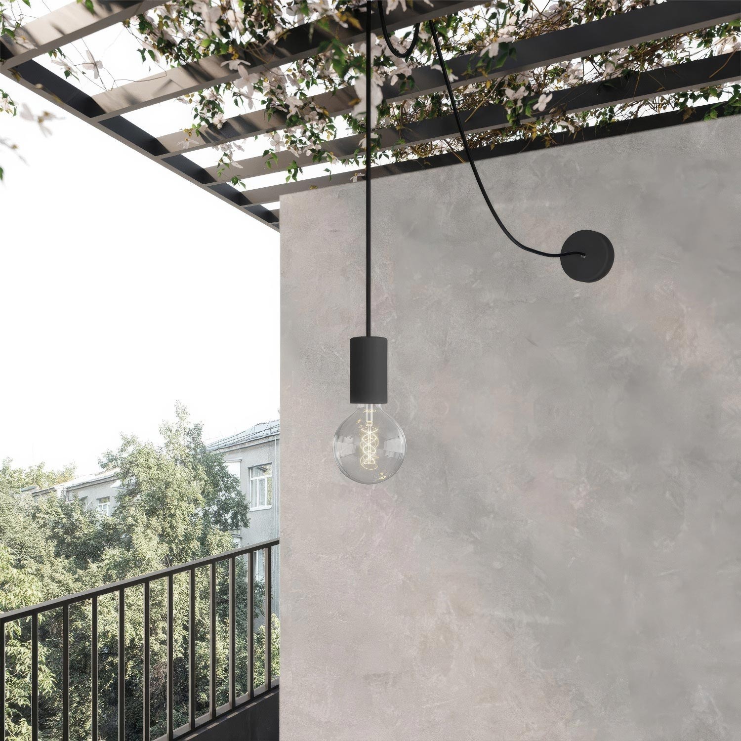 EIVA ELEGANT Outdoor pendant lamp with 16,4ft textile cable, decentralizer, ceiling canopy and socket for wet locations