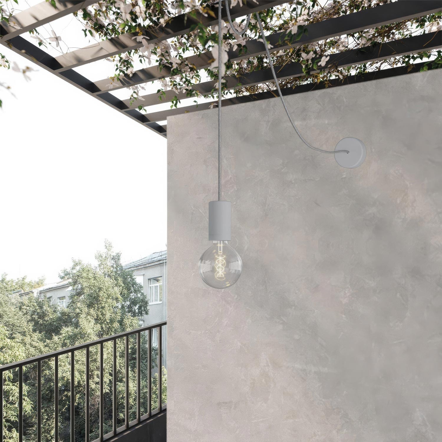 EIVA ELEGANT Outdoor pendant lamp with 16,4ft textile cable, decentralizer, ceiling canopy and socket for wet locations