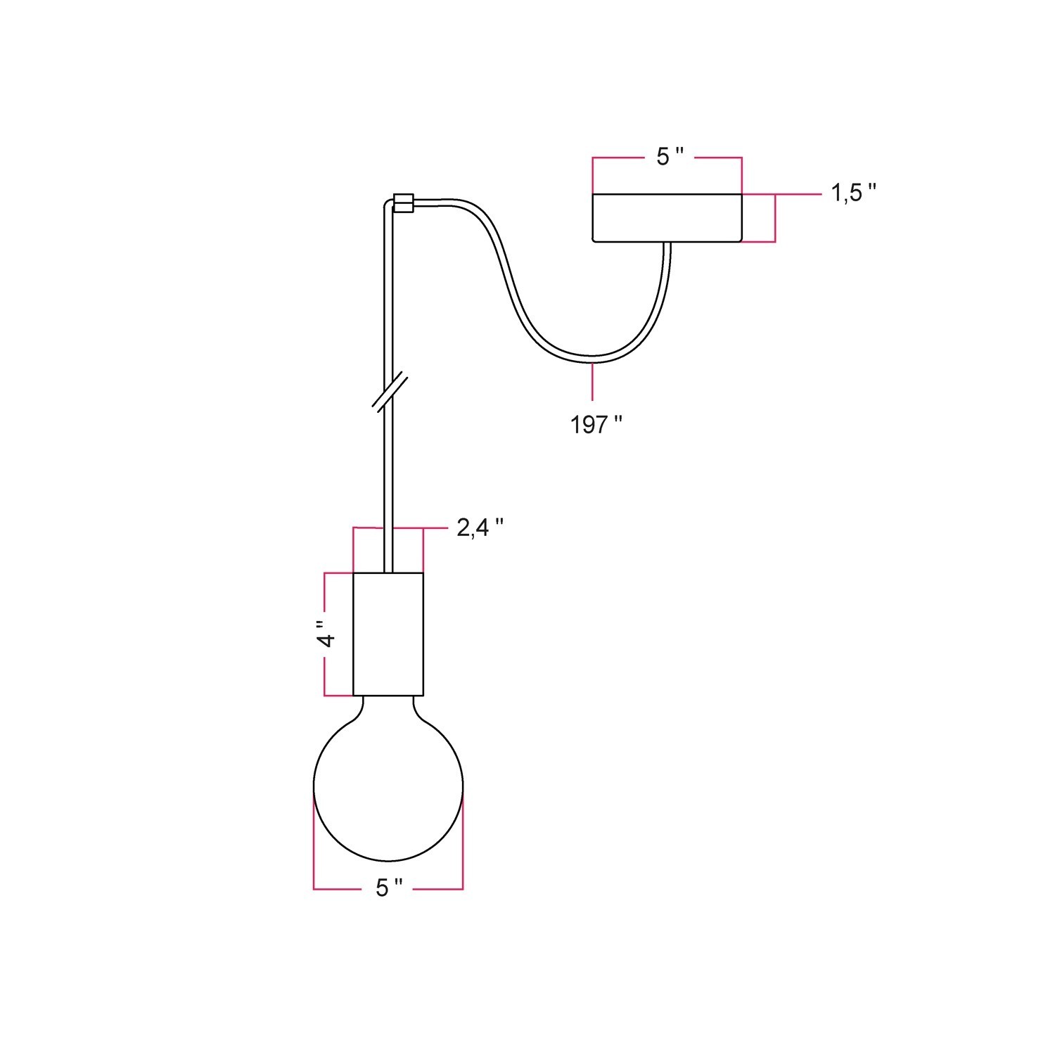 EIVA ELEGANT Outdoor pendant lamp with 16,4ft textile cable, decentralizer, ceiling canopy and socket for wet locations