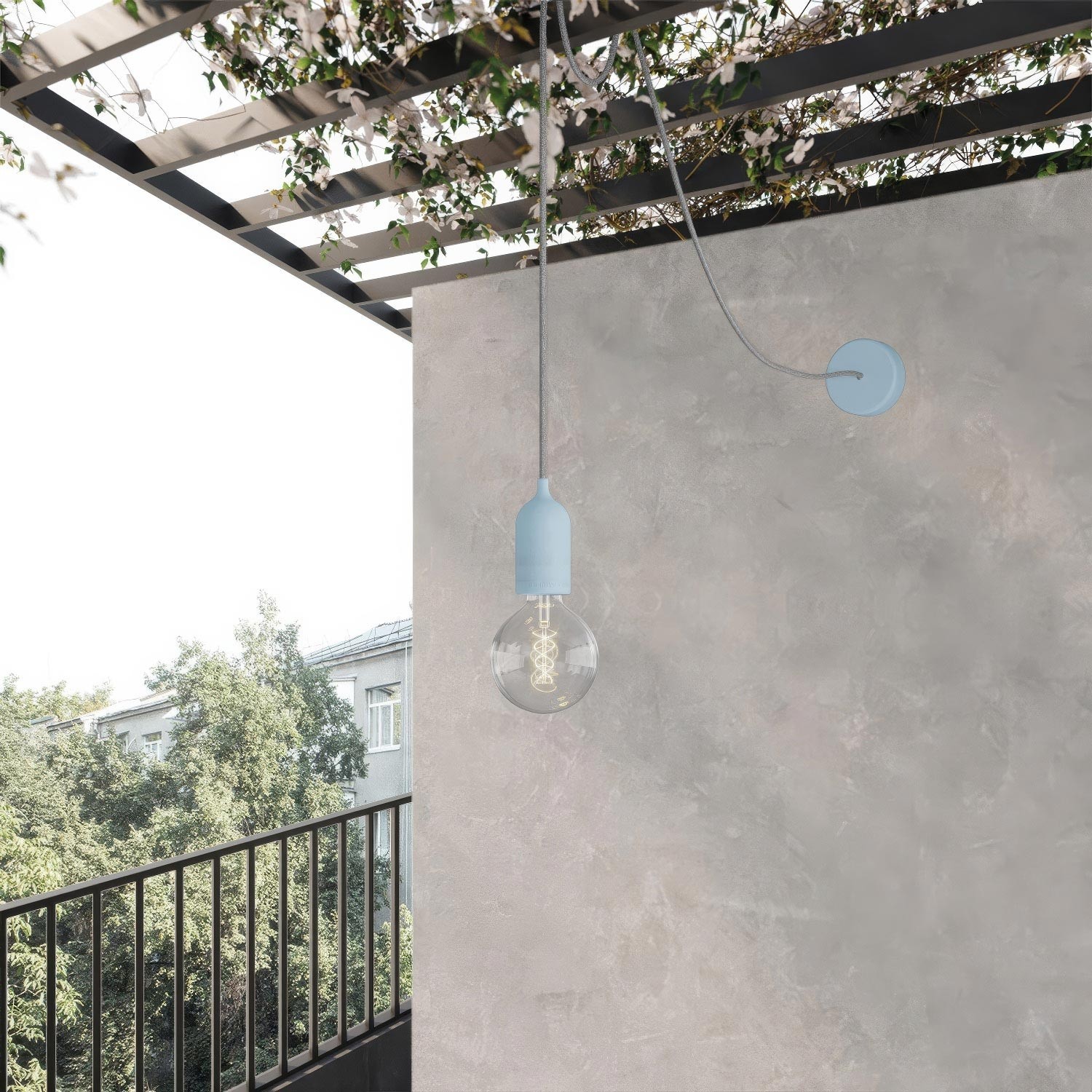 EIVA PASTEL Outdoor pendant lamp with 16,4ft textile cable, decentralizer, ceiling canopy and socket for wet locations