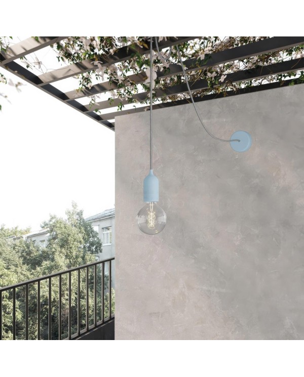 EIVA PASTEL Outdoor pendant lamp with 16,4ft textile cable, decentralizer, ceiling canopy and socket for wet locations