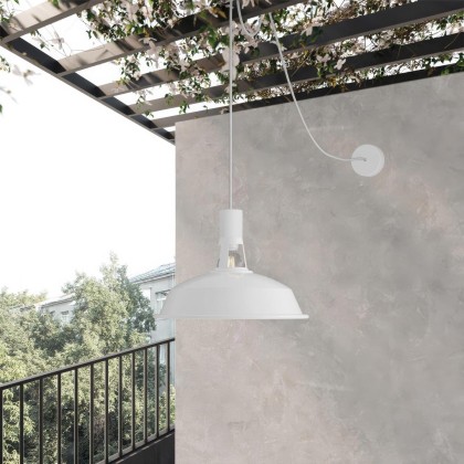 EIVA Outdoor pendant lamp with lampshade, 16,4ft textile cable, decentralizer, ceiling canopy and socket for wet locations