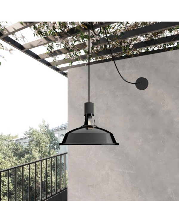 EIVA Outdoor pendant lamp with lampshade, 16,4ft textile cable, decentralizer, ceiling canopy and socket for wet locations