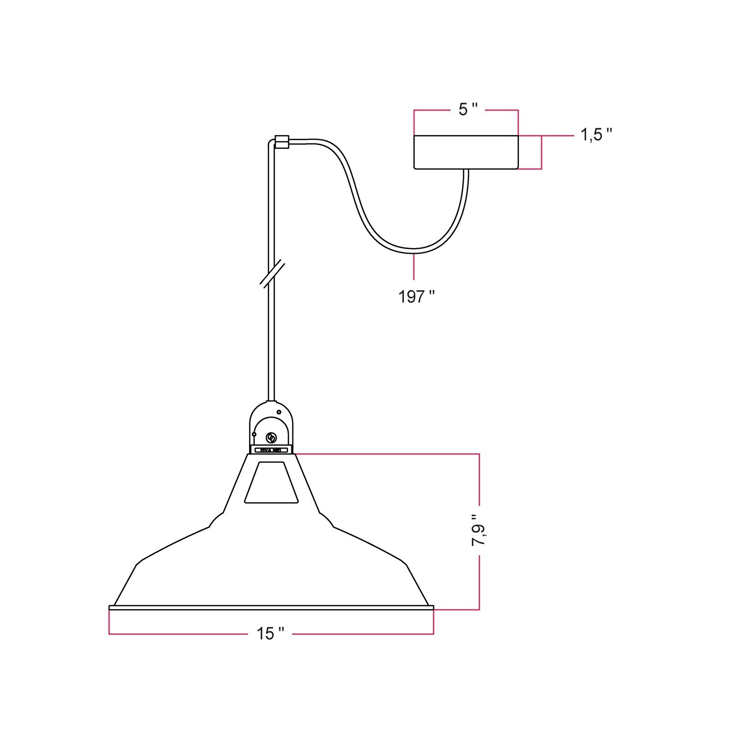 EIVA Outdoor pendant lamp with lampshade, 16,4ft textile cable, decentralizer, ceiling canopy and socket for wet locations