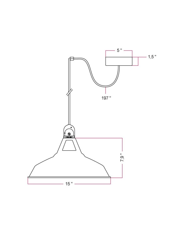 EIVA Outdoor pendant lamp with lampshade, 16,4ft textile cable, decentralizer, ceiling canopy and socket for wet locations