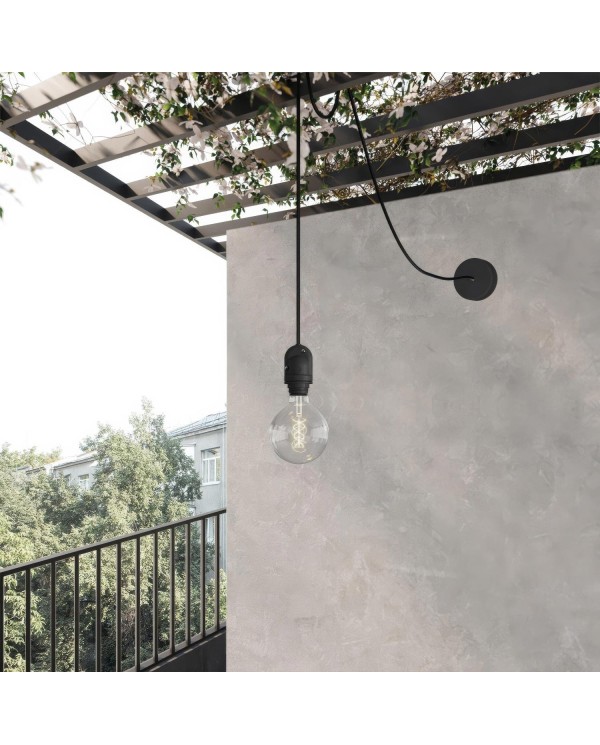 EIVA Outdoor pendant lamp for lampshade with 16,4ft textile cable, decentralizer, ceiling canopy and socket for wet locations