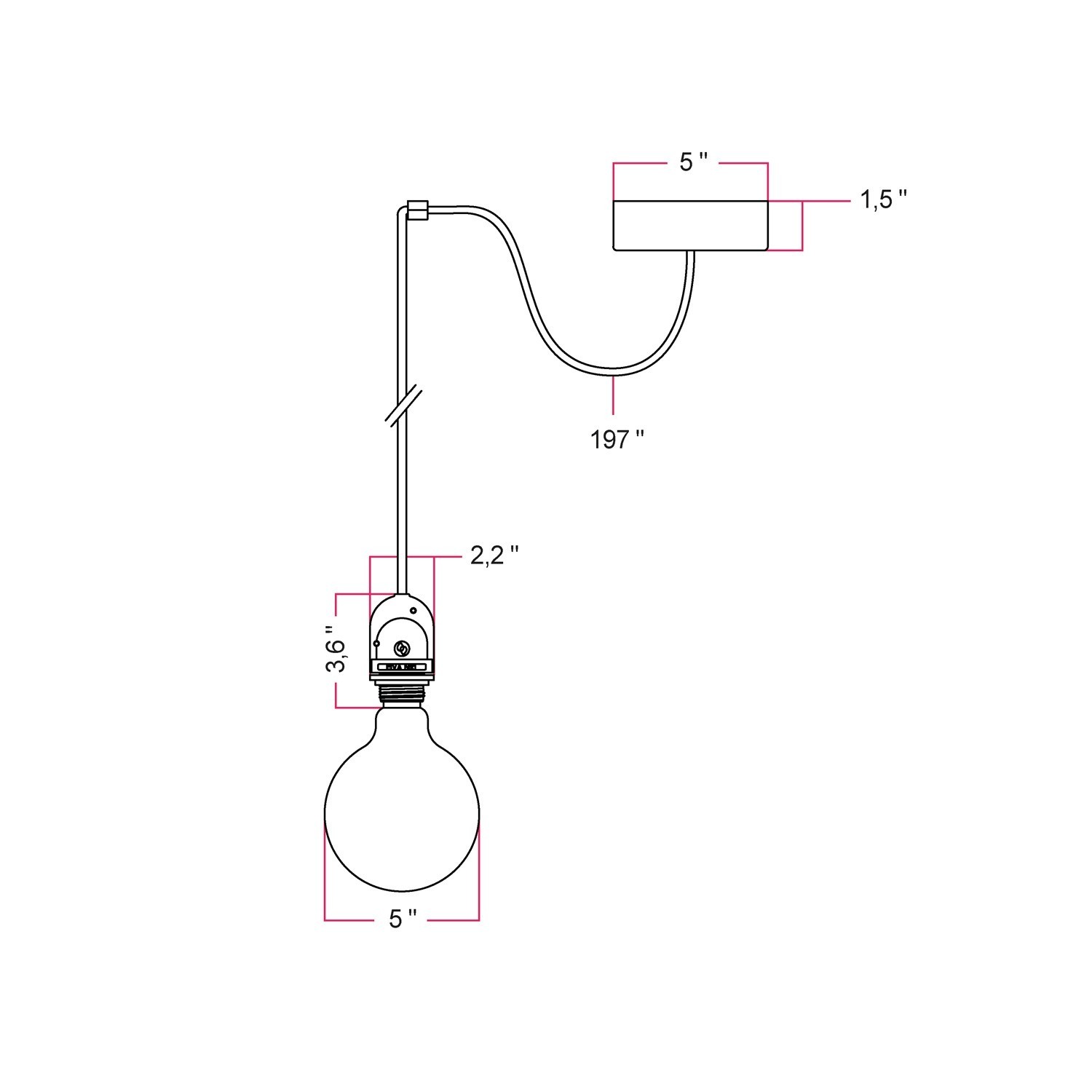 EIVA Outdoor pendant lamp for lampshade with 16,4ft textile cable, decentralizer, ceiling canopy and socket for wet locations