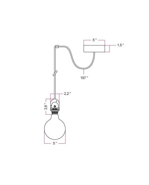 EIVA Outdoor pendant lamp for lampshade with 16,4ft textile cable, decentralizer, ceiling canopy and socket for wet locations