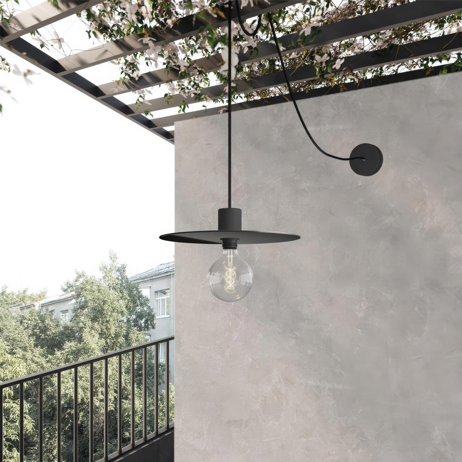 EIVA ELEGANT Pendant light with 16,4ft fabric cable, Ellepì lampshade, ceiling canopy and socket for wet locations