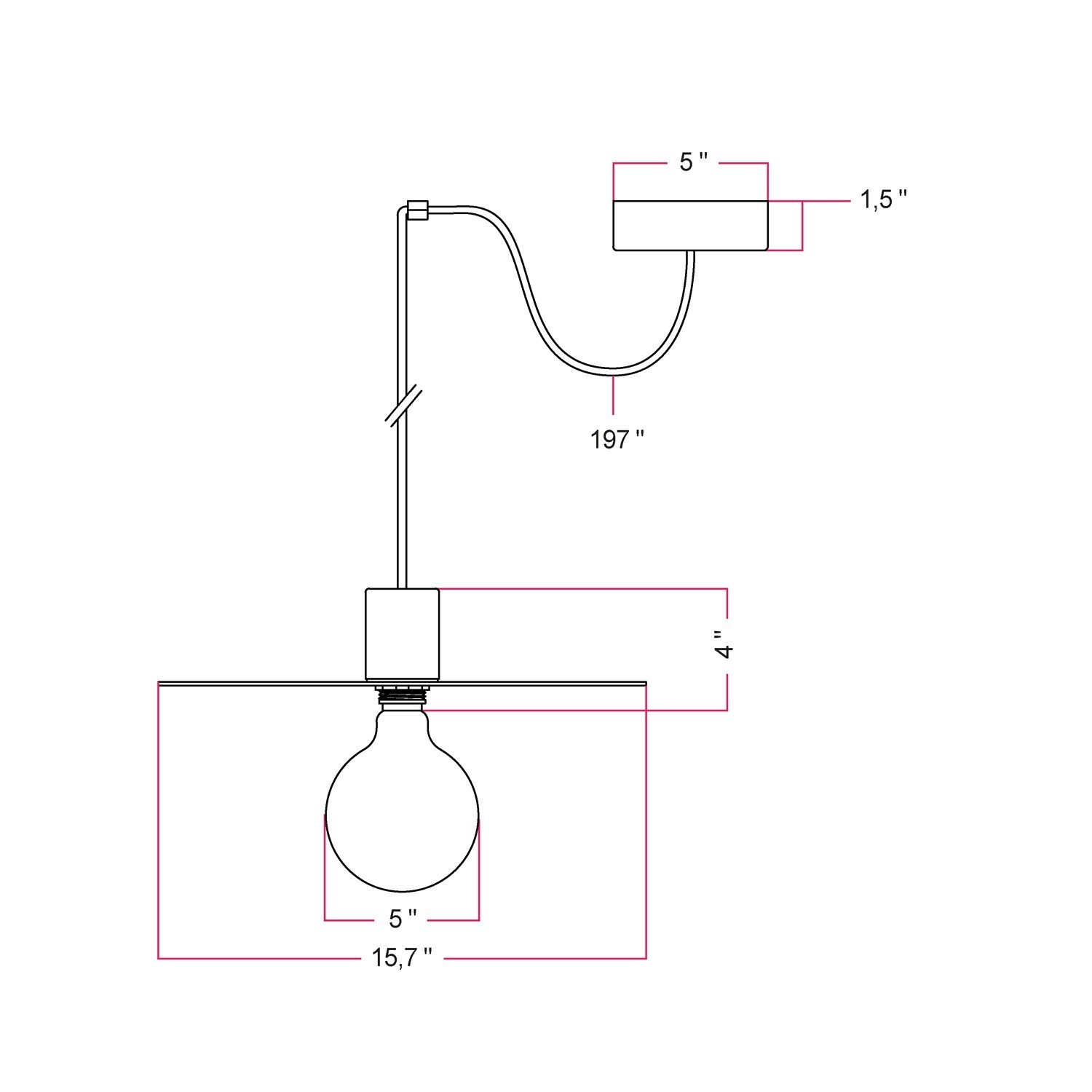 EIVA ELEGANT Pendant light with 16,4ft fabric cable, Ellepì lampshade, ceiling canopy and socket for wet locations