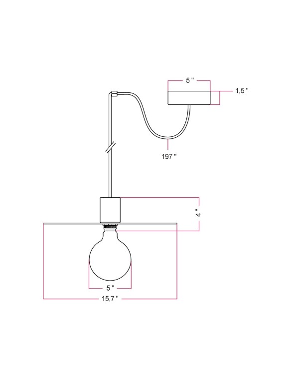 EIVA ELEGANT Pendant light with 16,4ft fabric cable, Ellepì lampshade, ceiling canopy and socket for wet locations