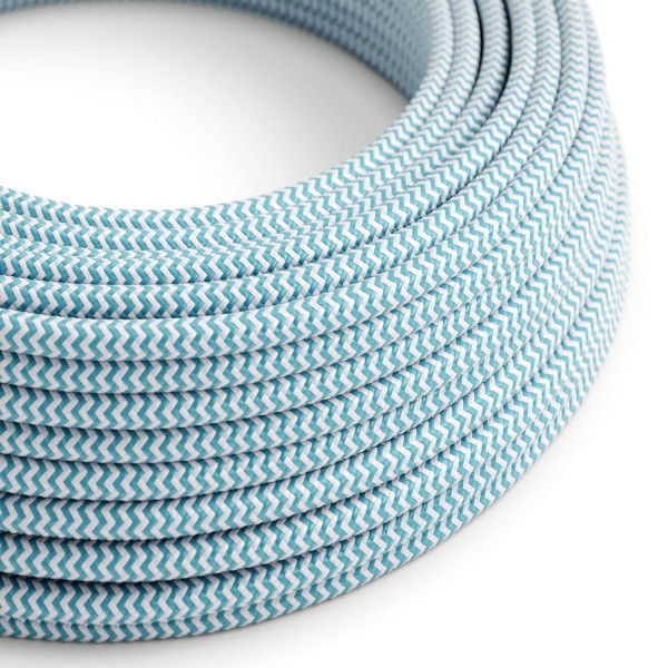 UV resistant round electric cable with zig-zag Turquoise SZ11 fabric lining for outdoor use - Compatible with Eiva Outdoor