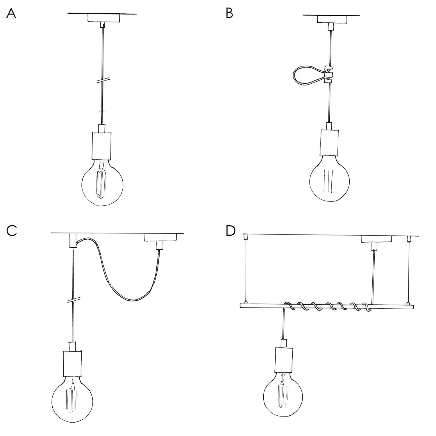 Pendant lamp with textile cable and contrasting metal details