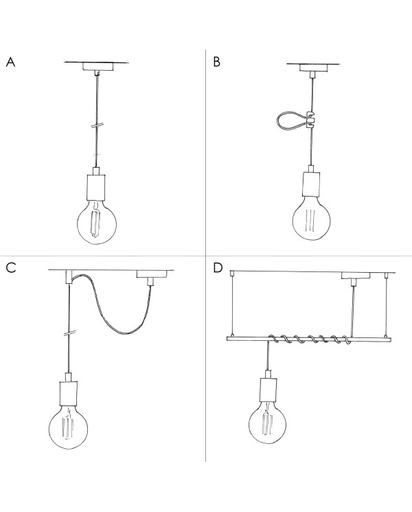 Pendant lamp with textile cable and contrasting metal details