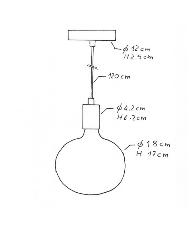 Pendant lamp with textile cable and contrasting metal details