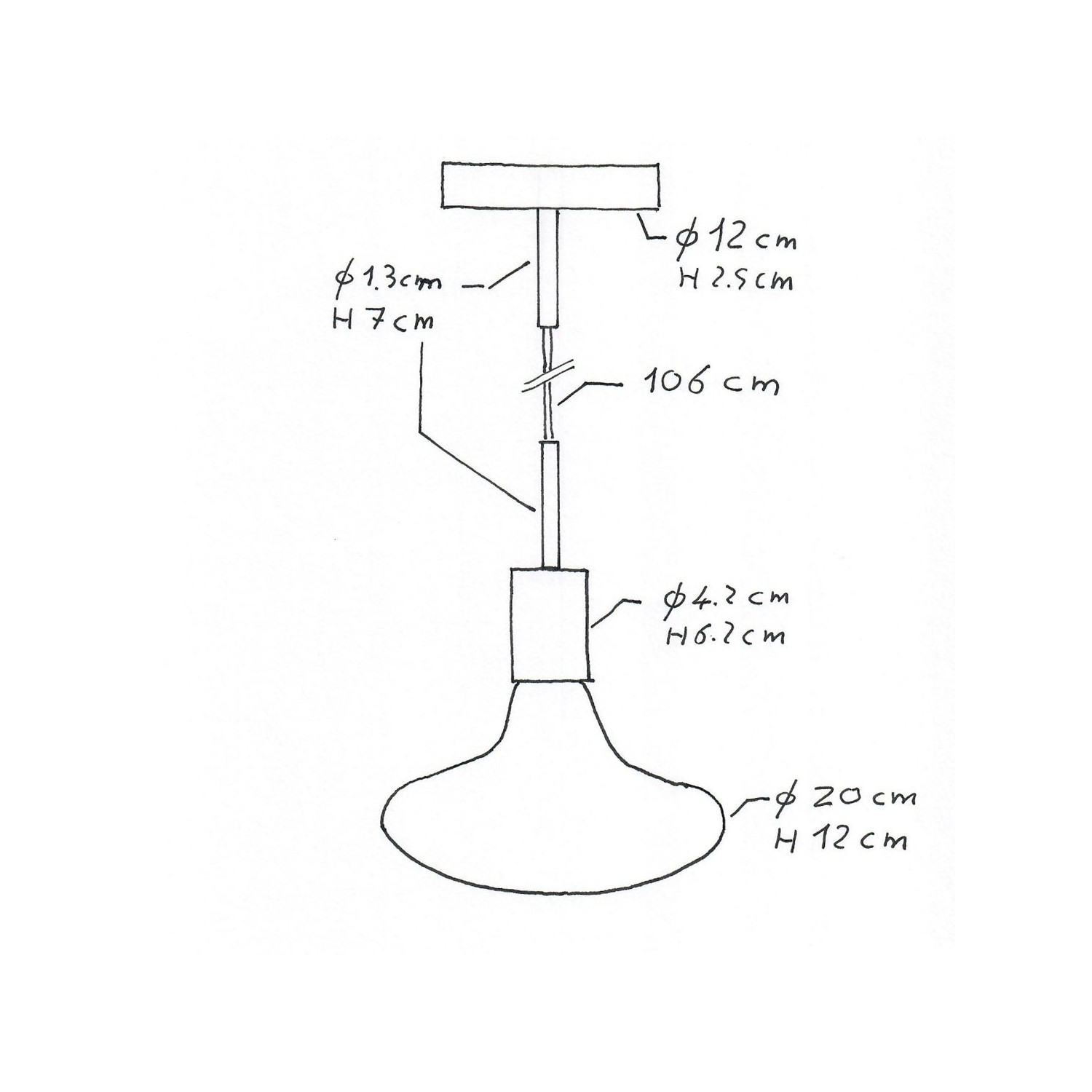 Pendant lamp with textile cable, metal details and 7cm cable clamp