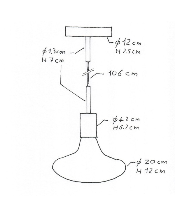 Pendant lamp with textile cable, metal details and 7cm cable clamp