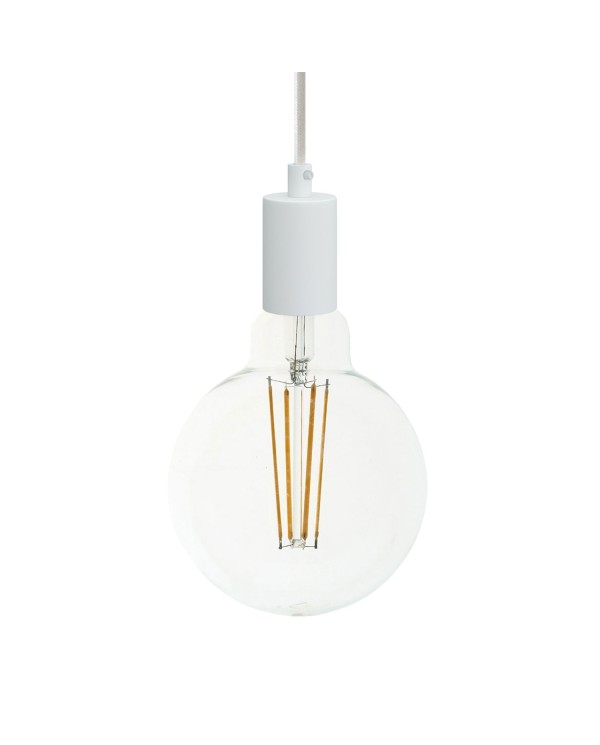 Pendant lamp with textile cable and monochrome metal details