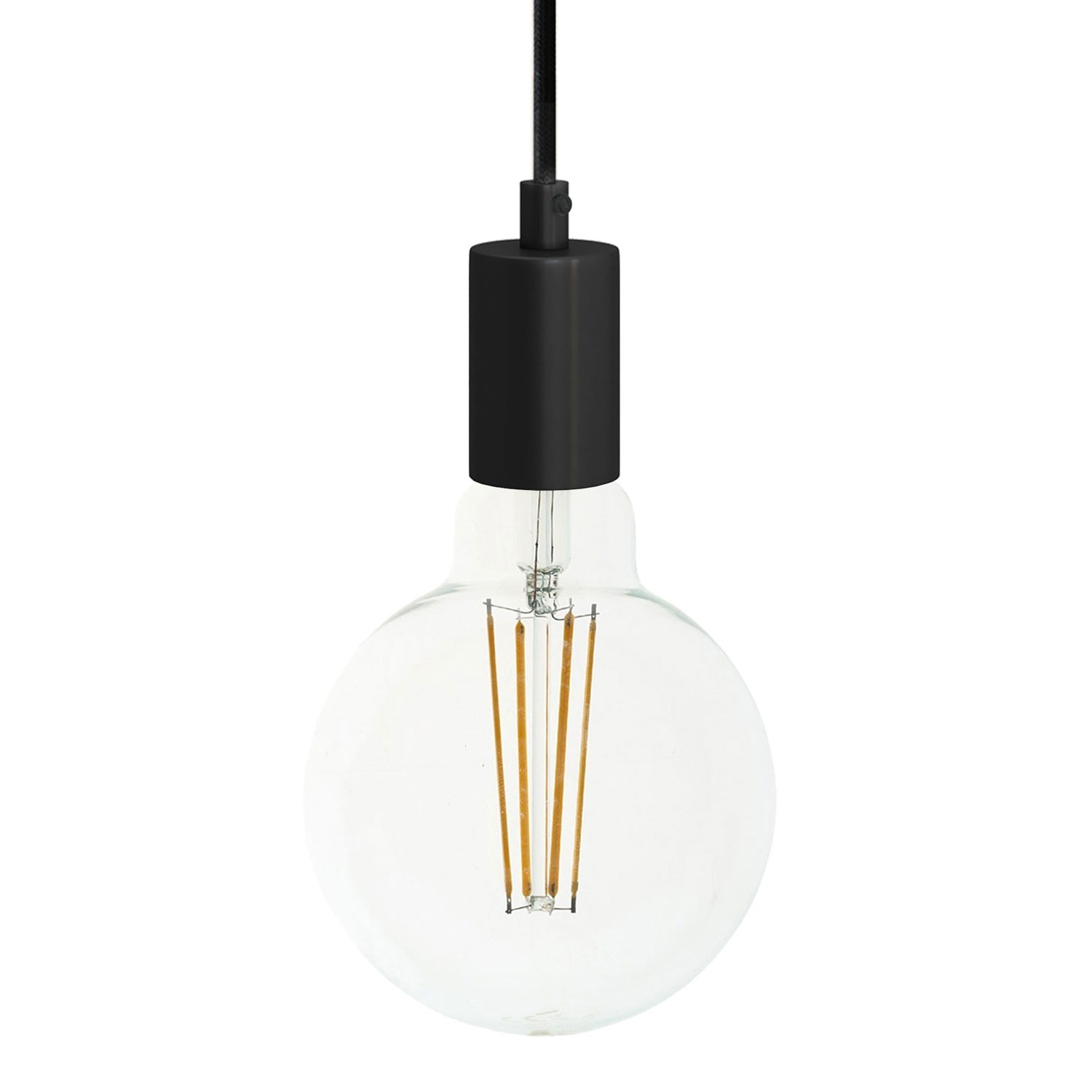 Pendant lamp with textile cable and monochrome metal details