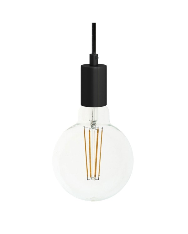 Pendant lamp with textile cable and monochrome metal details