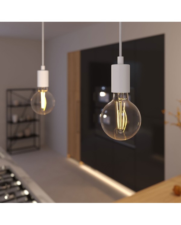 Pendant lamp with textile cable and monochrome metal details