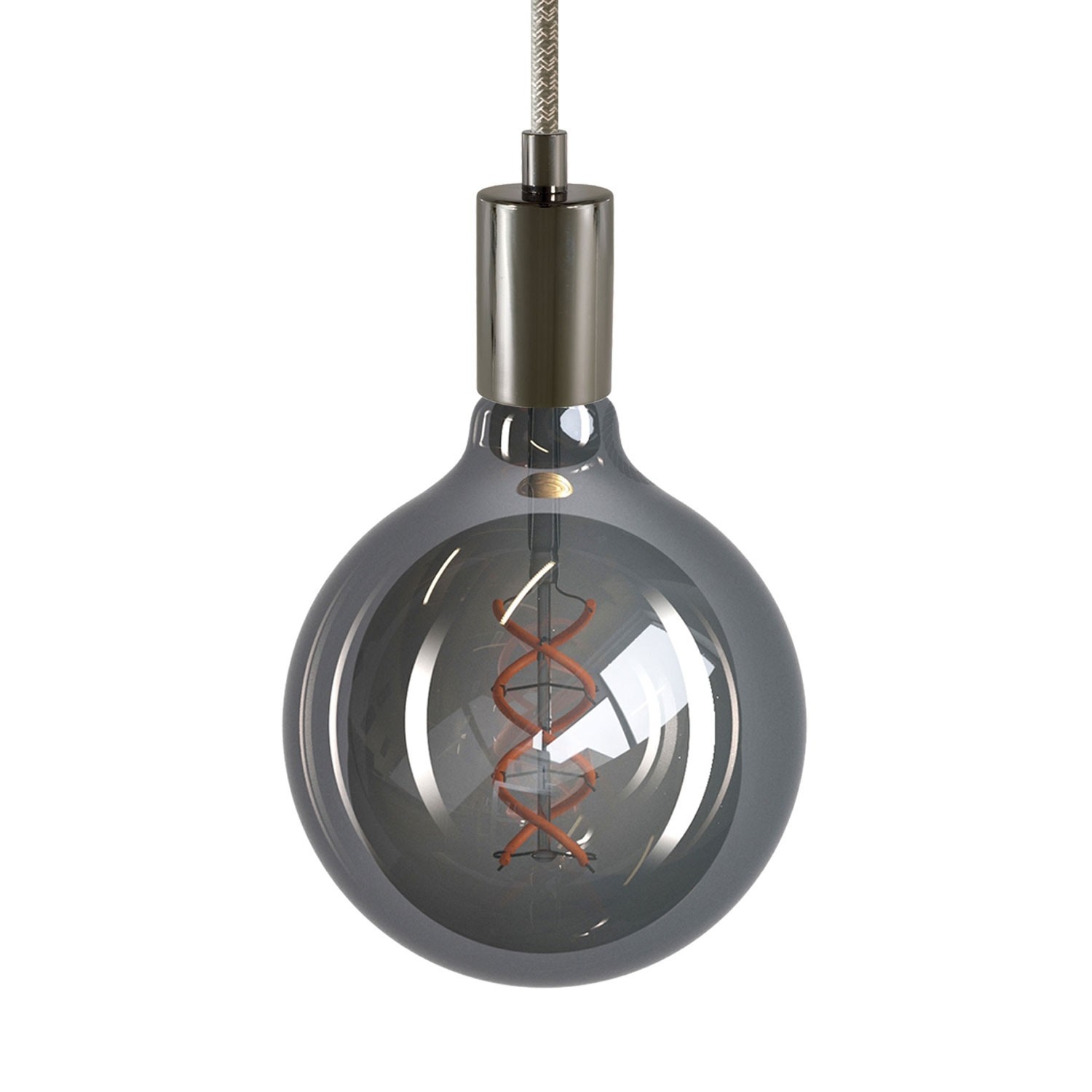 Pendant lamp with textile cable and metal details