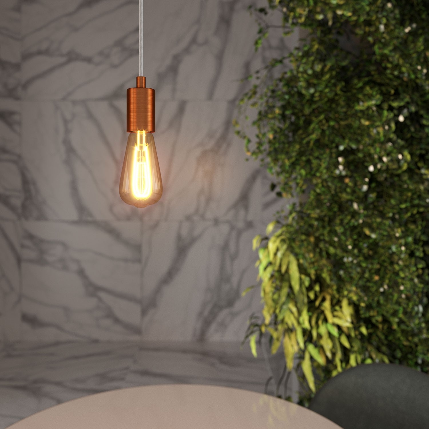 Pendant lamp with textile cable and satin metal details