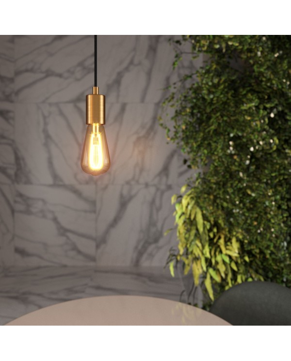 Pendant lamp with textile cable and satin metal details