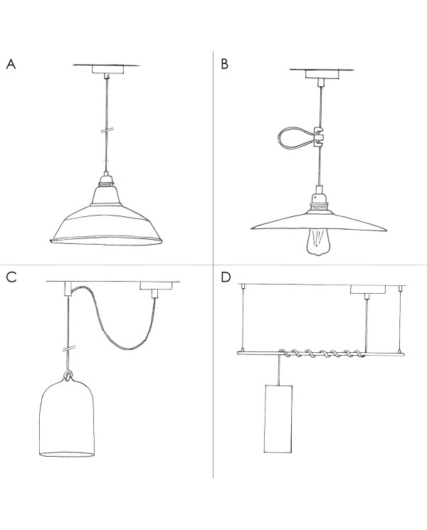 Pendant lamp with textile cable, Duedì Base lampshade and metal details