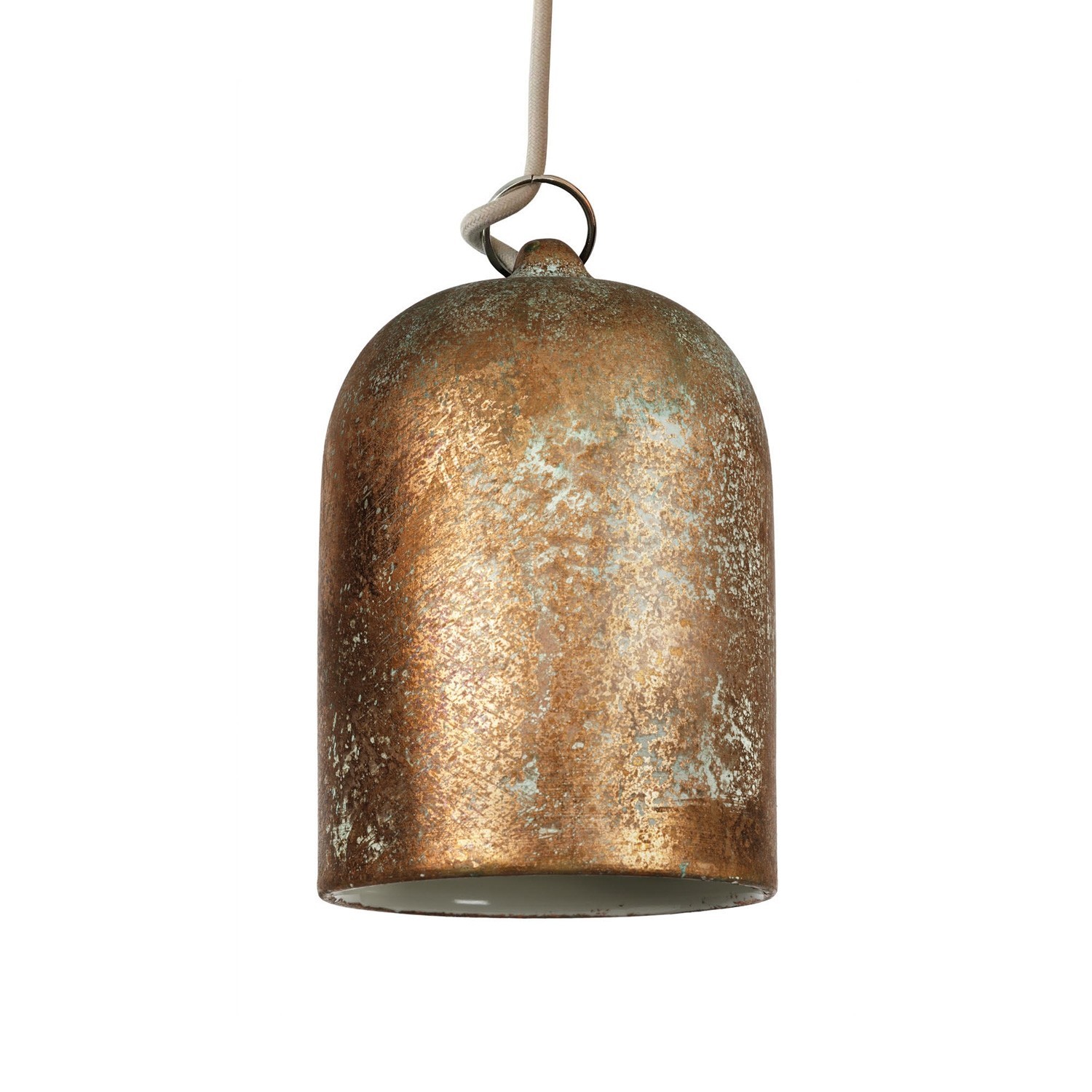 Pendant lamp with textile cable and lampshade Mini Bell XS ceramic shade