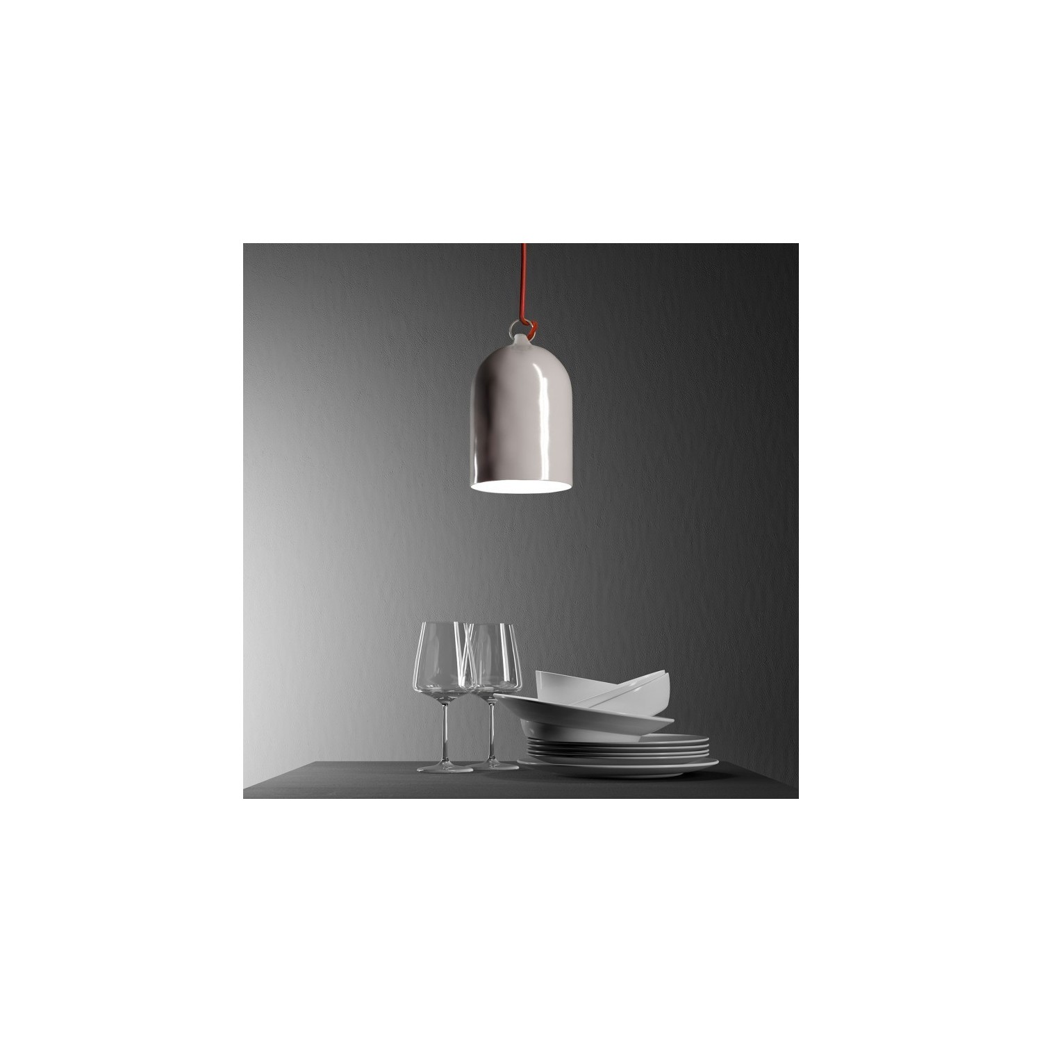 Pendant lamp with textile cable and lampshade Mini Bell XS ceramic shade